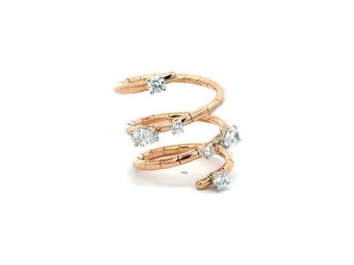 18K Rose Gold Spiral Ring with Natural Pear-Shaped and Round Diamonds